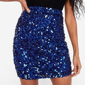 Blue sequins party mini skirt